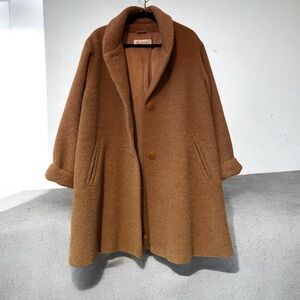 Max Mara Coat Women Alpaca Virgin Wool Teddy Jacket Italy Made Luxurious Brown